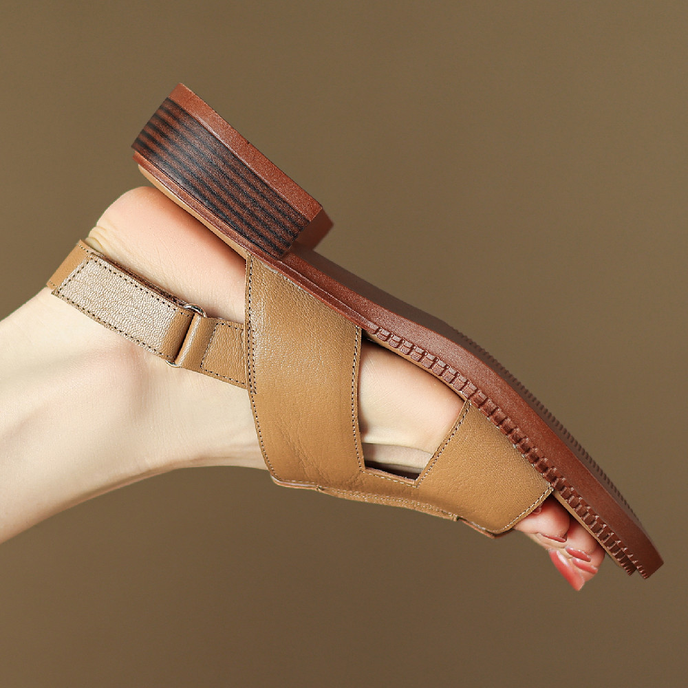 size Plus 35-41 women's sandals genuine leather hollow-out summer open toe casual female flats footwear soft comfortable shoes ecba