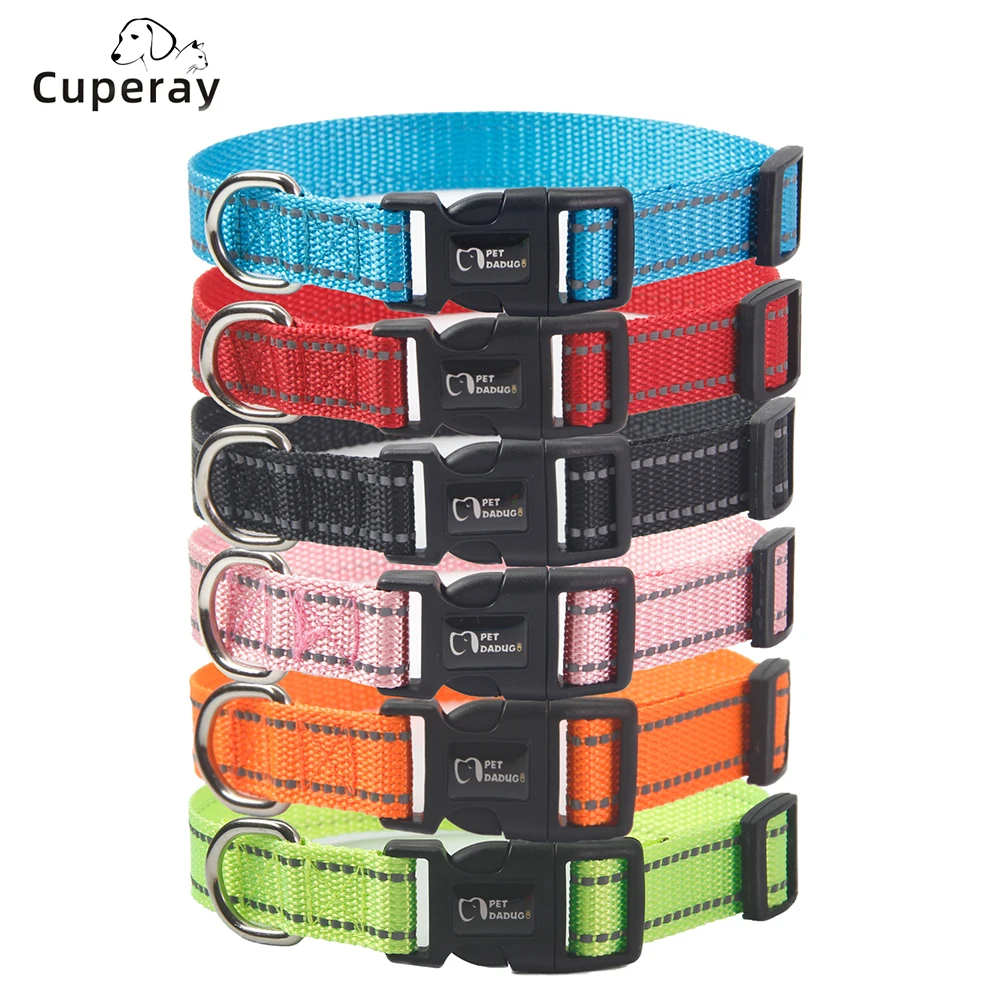 Nylon Reflective Pet Collars Large, Medium and Small Dog Collars Adjustable with D-ring for Hanging Dog Name Tags & Small Items