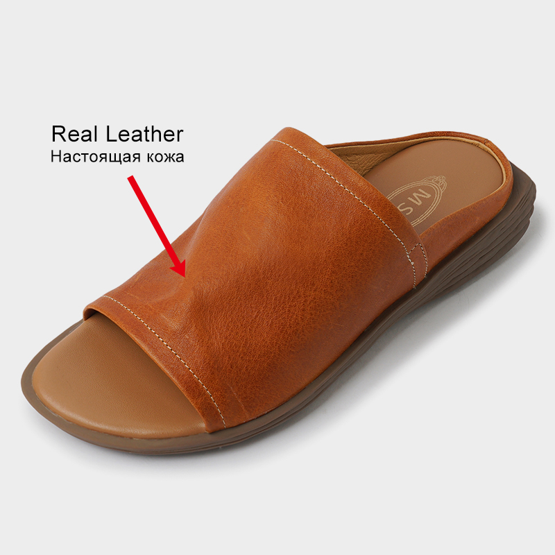 Size JOZHAMTA New 34-39 Mules Sandals Genuine Leather Low Heels Summer Shoes For Women 2023 Slippers Casual Beach Flats Slides d62f
