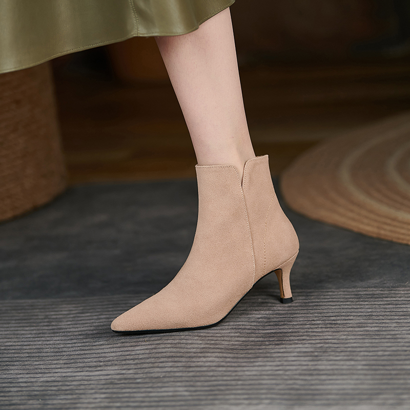 2024 New Autumn Winter Boot Genuine Leather Ankle Fashion Women Shoes Pointed Toe Stiletto High Heels Modern Boots c056