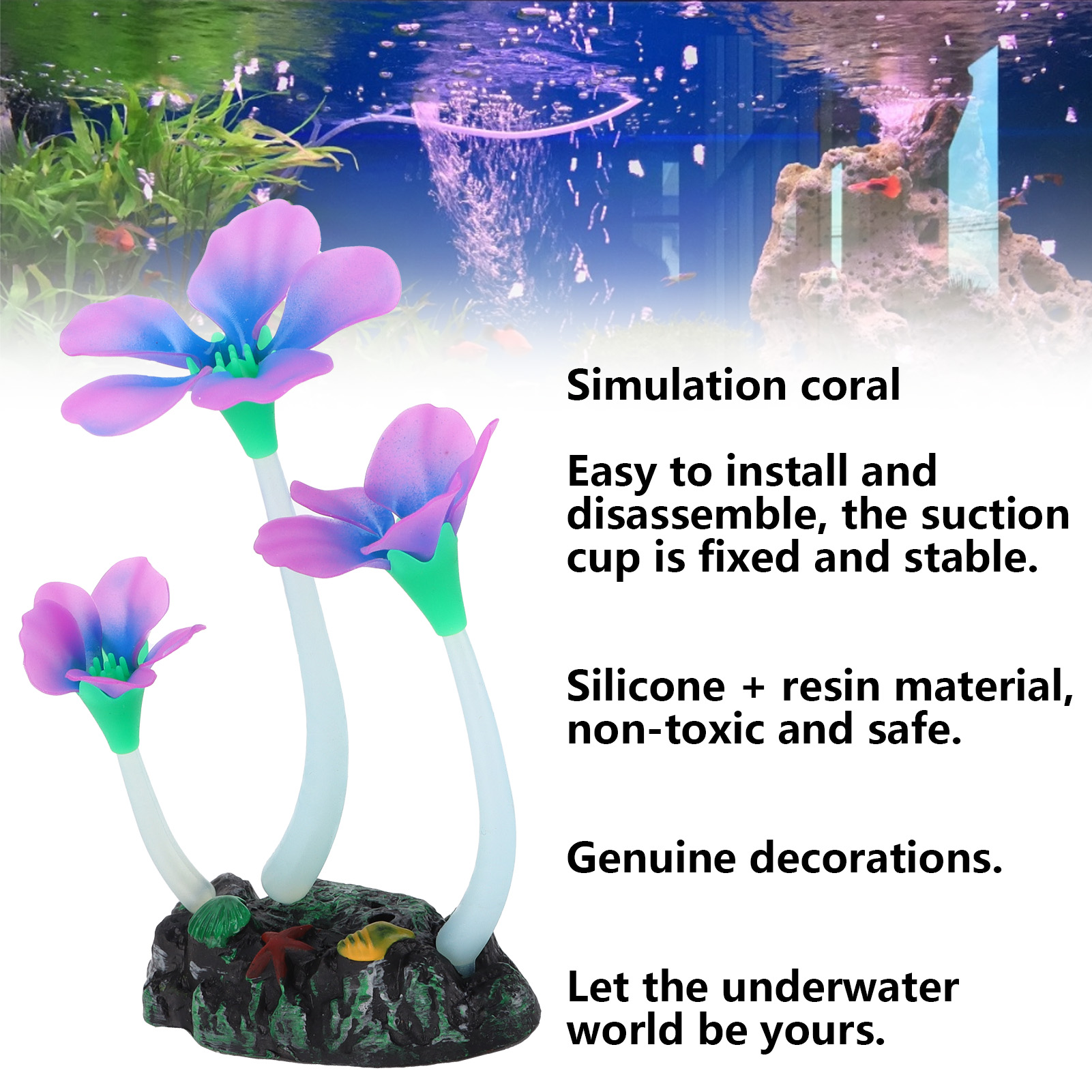 Lifelike Silicone Artificial Aquarium Plants, Colorful Glowing Coral, Fish Tank Decorations