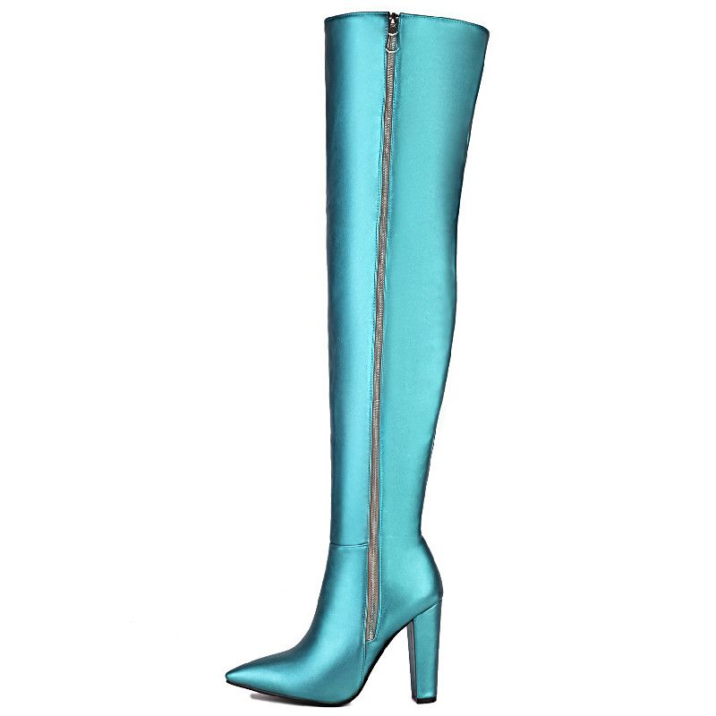 Over-the-knee Fashion Boots Women 2023 Point Thigh High Boot Sexy Sier Green Party Dance Shoes Lady Big Size 48 4808 08