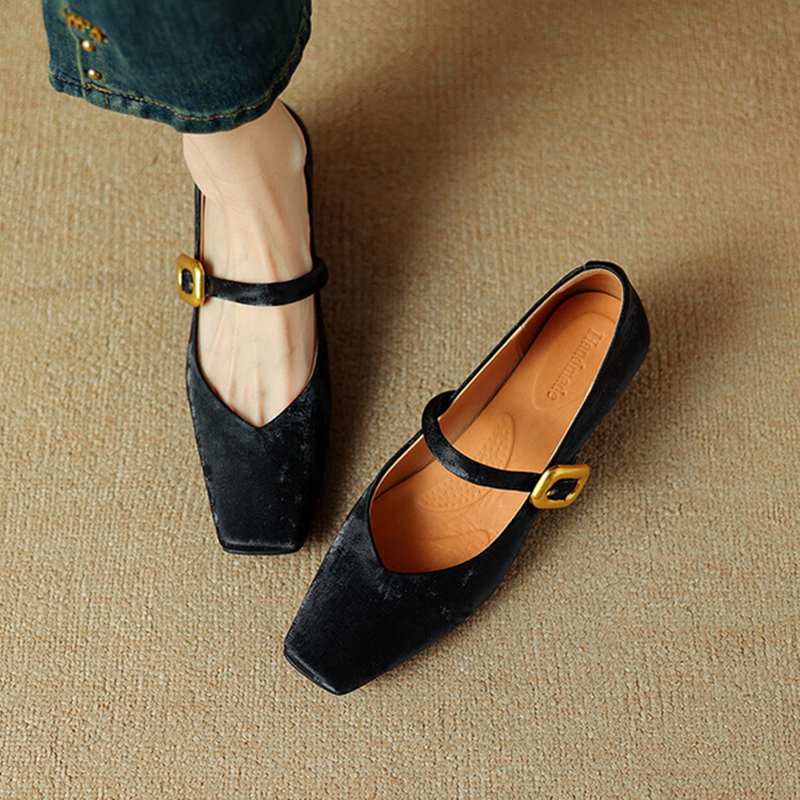 Spring/Autumn NEW Pumps Square Toe Chunky Heel Split Leather Shoes for Women Elegant High Heels Buckle Mary Janes d28a s