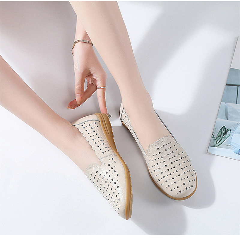 Summer Women Fashion Casual Shoes Leather Slip-on Flats Loafers Ladies Designer Sneakers Hollow Out Breathable Women's Moccasins