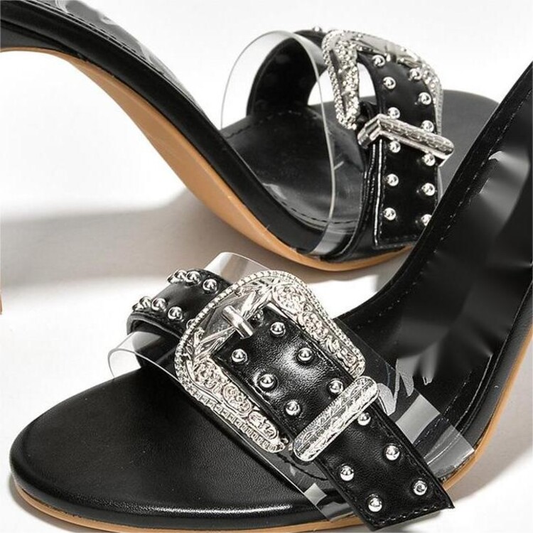 Buckle Belt Metal Decoration Outdoor Sexy Slippers European American New Summer Women Slim Fit High Heels Fashion Sandals Size43 dh1102963094