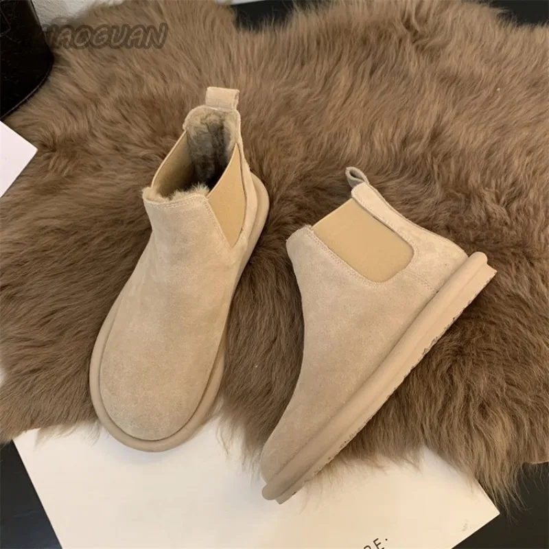 Winter Autumn and Women's Snow New Flat Bottom Warm Cotton Ankle Boots Shoes Casual Plush Solid Short Botines for Women c6a7