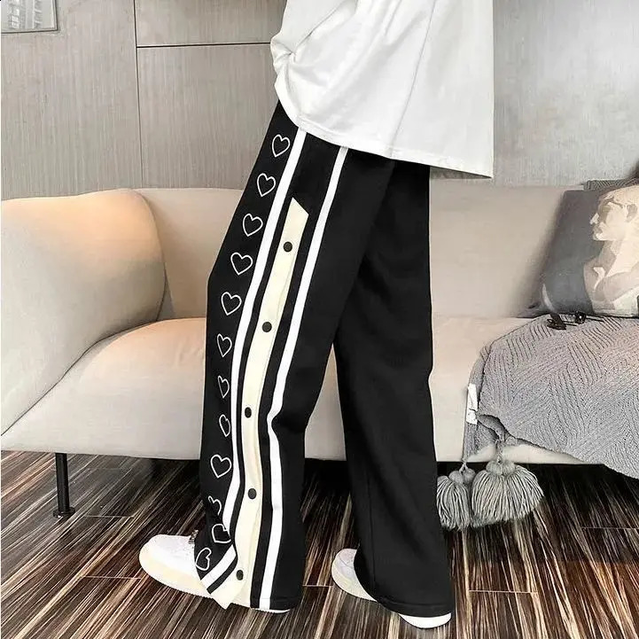 Harajuku Wide leg Sweatpants Oversize Men Streetwear Side Button Baggy Pants Casual Sport Split Basketball Women Track Trousers 240914