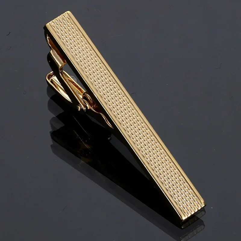 4.5CM Mens Simple Short Gold-color Tie Clip Fashion Pattern Crystal Copper Collar Clips Business Suit Jewelry AccessoriesX240914