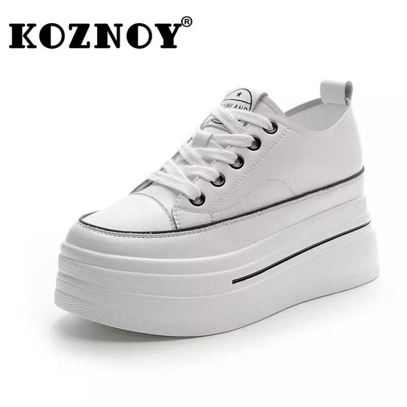 Koznoy 8cm Genuine Leather Vulcanize Summer High Brand Comfy Spring Autumn Platform Vulcanize Women Chunky Sneaker Loafer Shoes