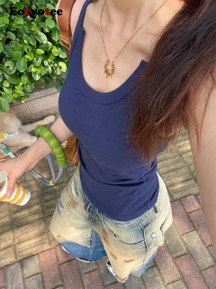 EOTVOTEE American Style High Street Jeans for Women Y2k Vintage Wide Leg Pants 2024 Model Casual Distressed Hole Jeans 240905