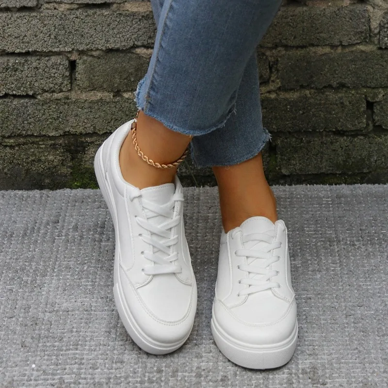 for Leather Sneakers Women: 2024 Spring Trend Casual Flats in Comfort White 4 Comt