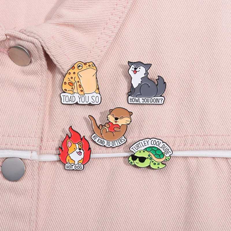 Cartoon Frog Dog Animals Brooch Cute Otters Fox Enamel Badge Clothing Hat Decoration Badge Custom Wholesale Jewelry Gift For KidX240914