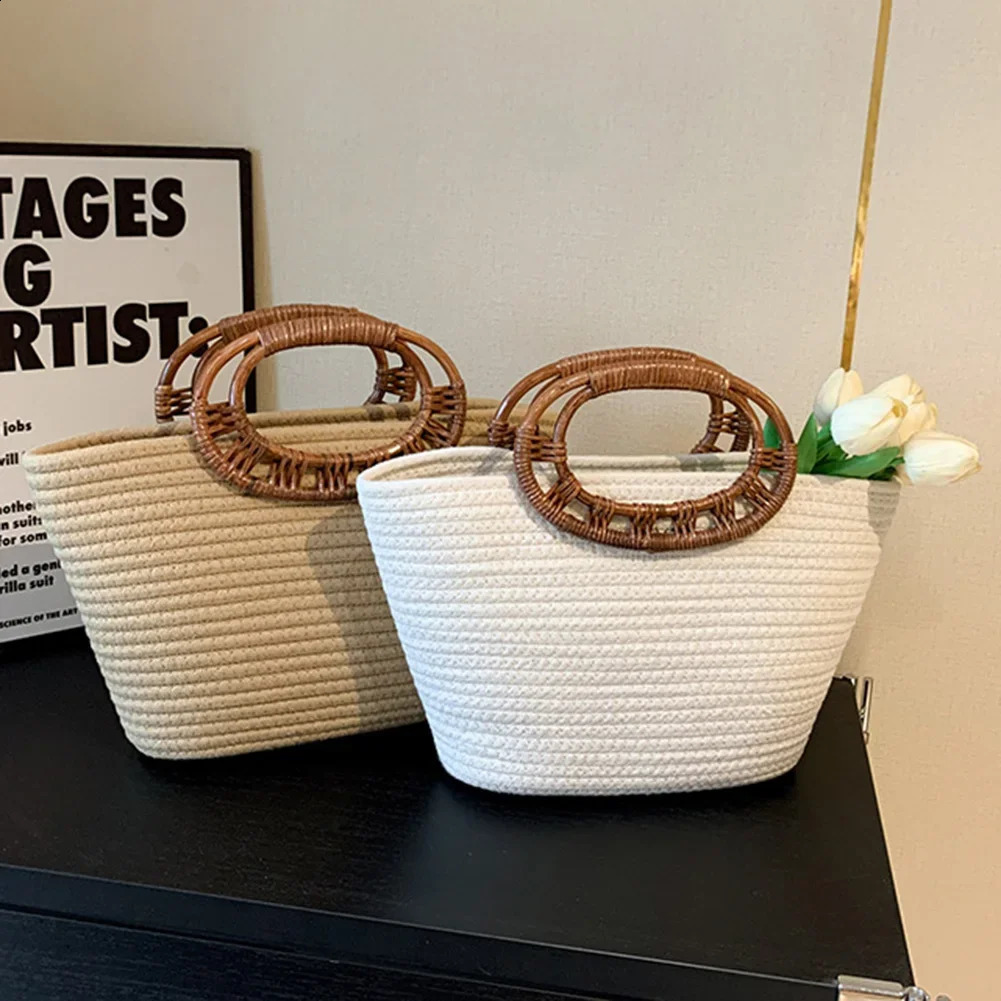 Cotton rope handbag womens shoulder bag fashionable wallet shopping Bohemian top 240913