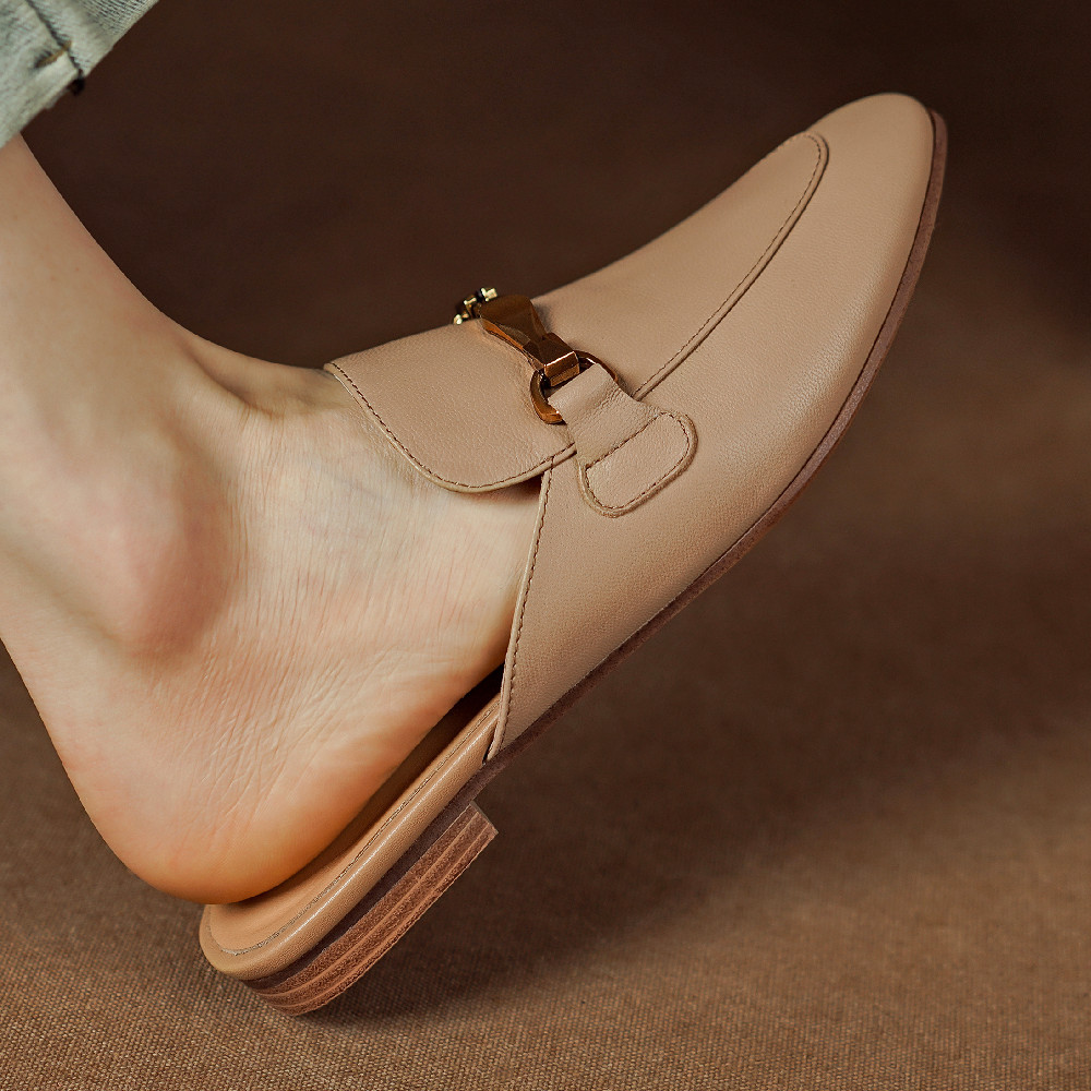 Women's sheepskin slip-on flats mules round toe leisure soft comfortable high quality summer slides casual daily shoes for woman