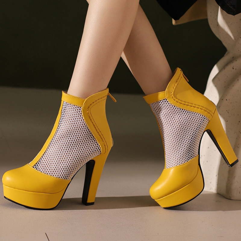 Heels High Women's Ankle Boots Sandals Summer Platform 2024 Black White Yellow Mesh Dance New Party Shoes Ladies Large Size 50 60f5