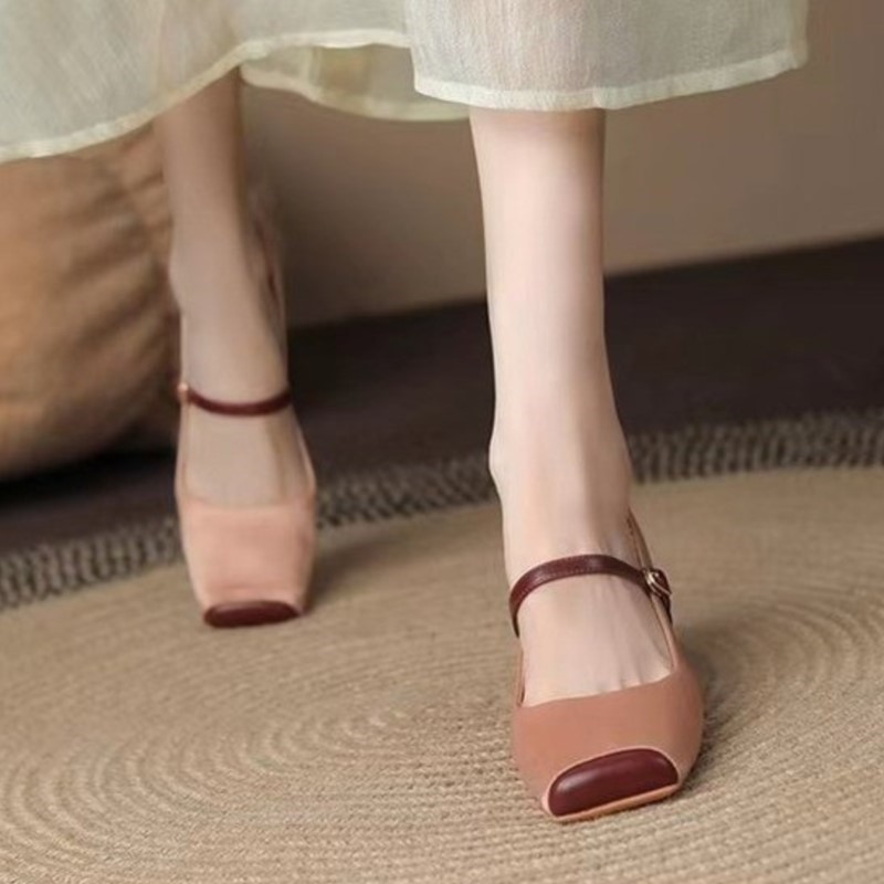 Designer Shoes for Women Pumps Black Toe Mary Janes Shoes Patchwork High Heels New Fashion Woman Leather Shoes Spring 1692N