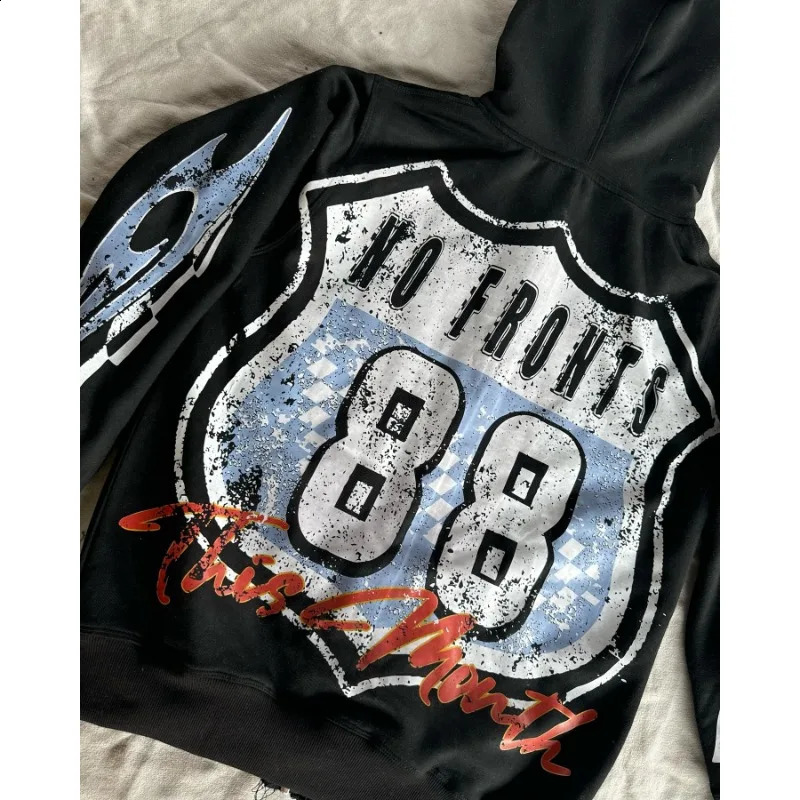 Alphabet racing element n printed zipper Cardigan hoodie for women y2k American hiphop rock pop casual sweater 240911