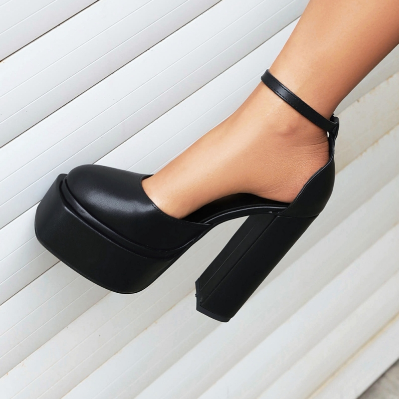 Straps Ankle High Heels Sandals Women Sexy Round Toe Dress Pumps Black Red Heeled Dance Party Fetish Shoes Female Large Size 96f8