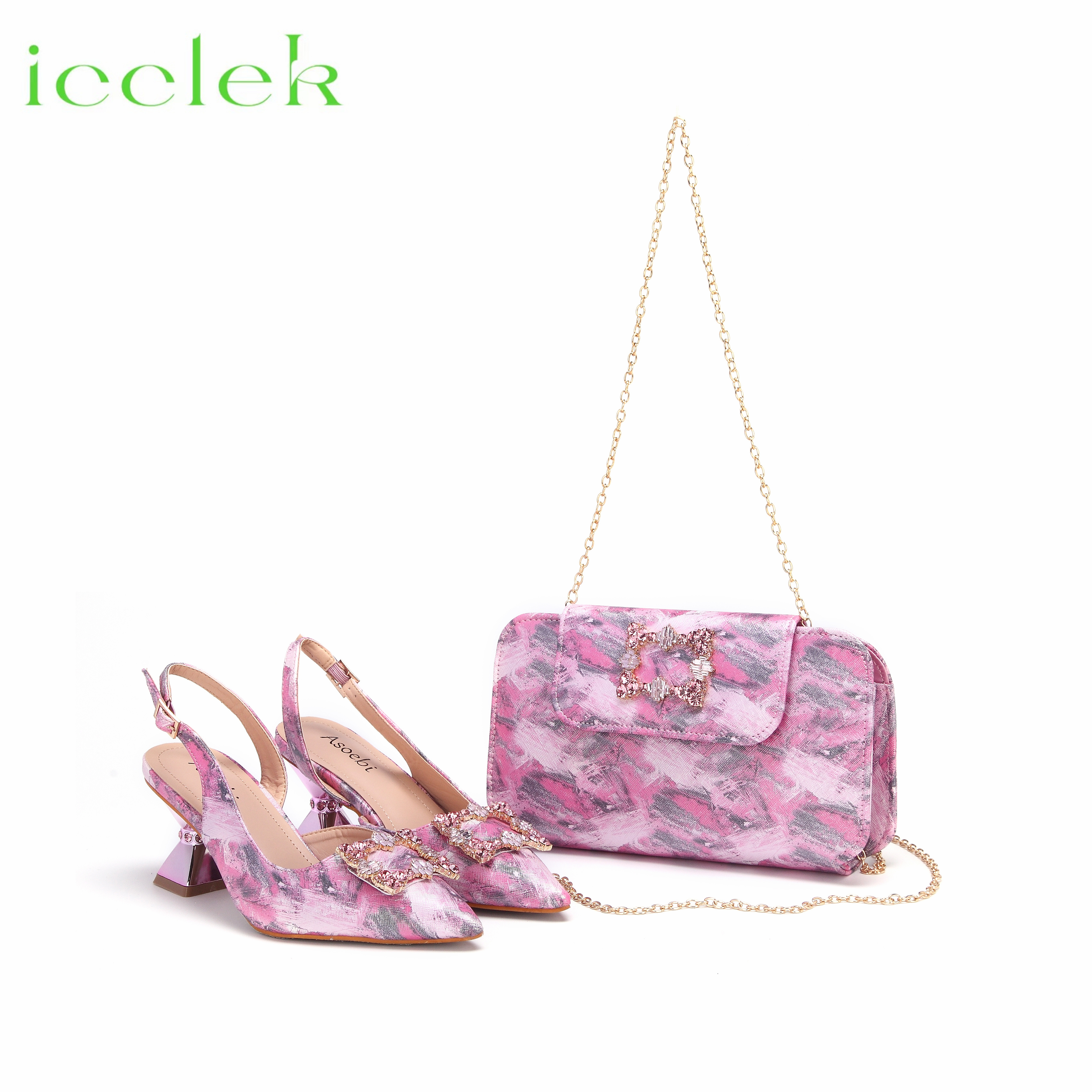 New Arrivals Special Design Pink Color African Women Shoes and Bag Set Pointed Toe Sandals for Wedding Party