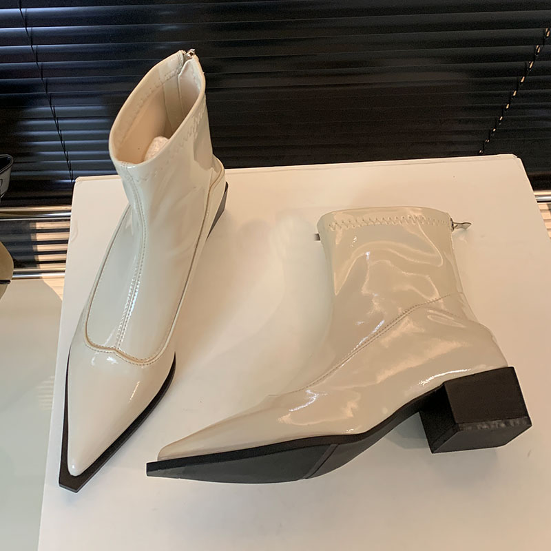 Red Fashion Women Ankle Stretch Boots 4.5cm Heel Shoes Pointed Toe Elastic Ladies Short Modern Booties Female Zippers Footwear