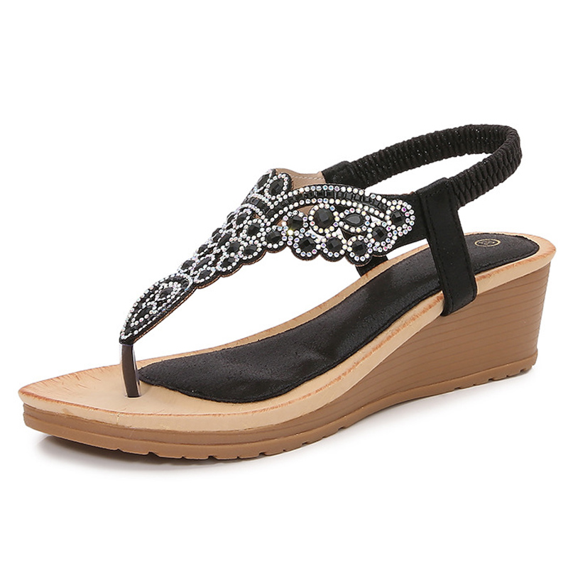 Summer Women Wedge Gladiator Sandals Flip Flop Shoes Women Bohemia Crystal Casual Beach Sandals 35-41 Women Shoes
