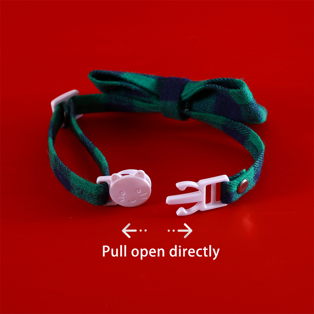 Christmas Bow Tie Pet Collar Red & Green Plaid Anti-Suffocation Adjustable Cat Collar Bow Tie Puppy Collars Necklace Accessories