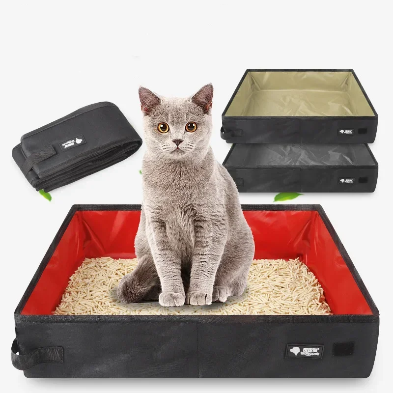 Folding Cats Litter Box Portable Travel Pet Litter Pan Lightweight Foldable Dog Toilet Tray Waterproof Lining Leak Easy to Clean