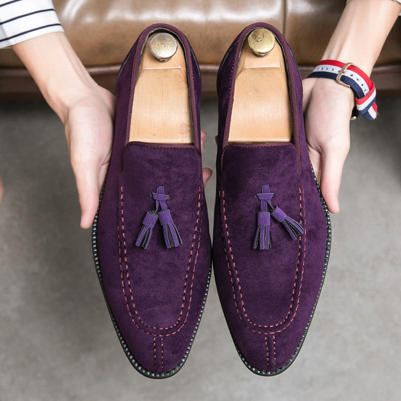 Men's Loafers Brand Suede Leather Shoes Vintage Slip-on Classic Casual Men Driving Shoes Wedding Male Dress Shoes Tassel pointed