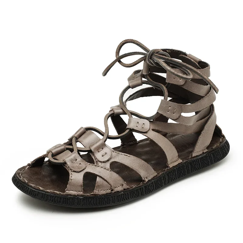 New Summer Men's Shoes Genuine Leather Roman Style Handmade Designer Casual Shoes Soft Comfort Outdoor Beach Sandals