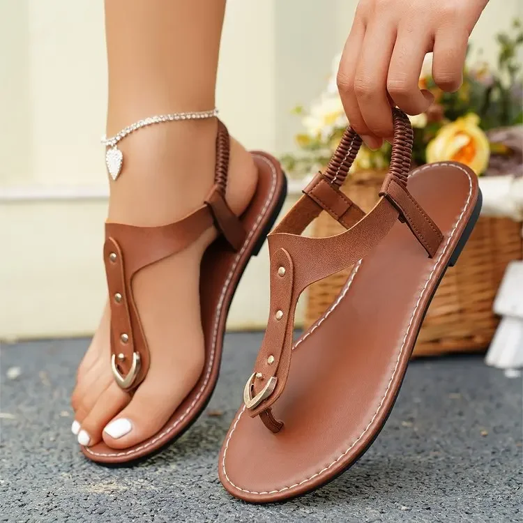 Summer New Sandals Flat Casual Shoes Retro Flip Flop Comfort Road Toe Peep Toe Beach Sandals Roman Shoe Zapatillas Mujer