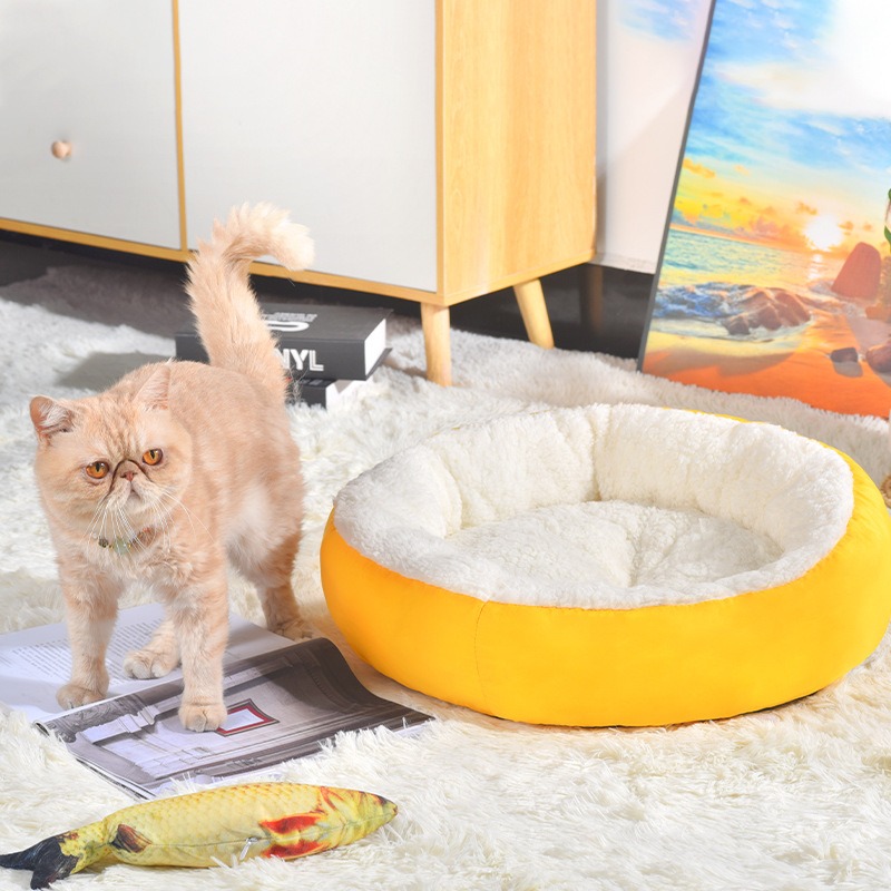 Plush Round Cashmere Warm Nest Comfortable Winter Fuel Without Electricity Pet Bed Cat House