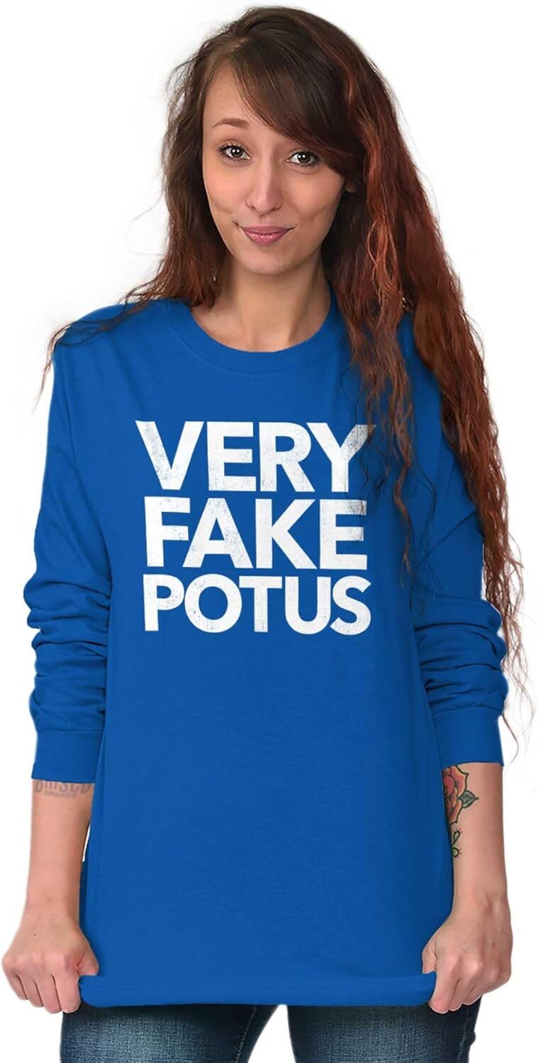 Men Very Fake POTUS USA President Joke Long Sleeve Tshirt Men Women Mens crew neck sweater