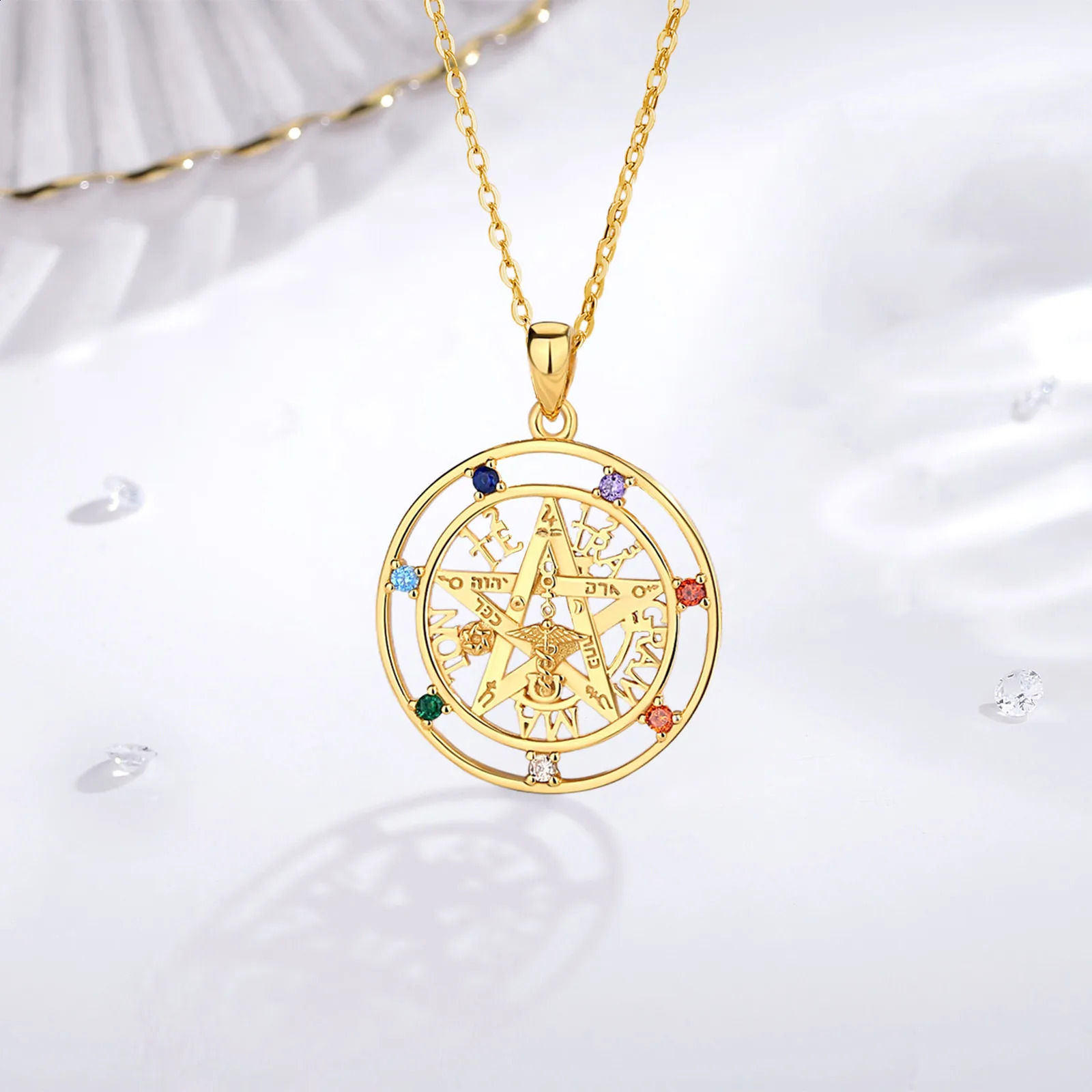 Eudora 925 sterling silver Pentagram necklace for men 18K gold talisman 7color chakra square pendant exquisite jewelry 240912