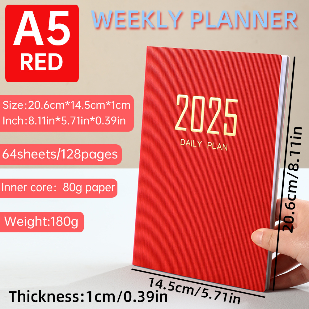 2025 Exquisite Day Planner, Multi-color Hard Cover, Daily Time Management Notepad
