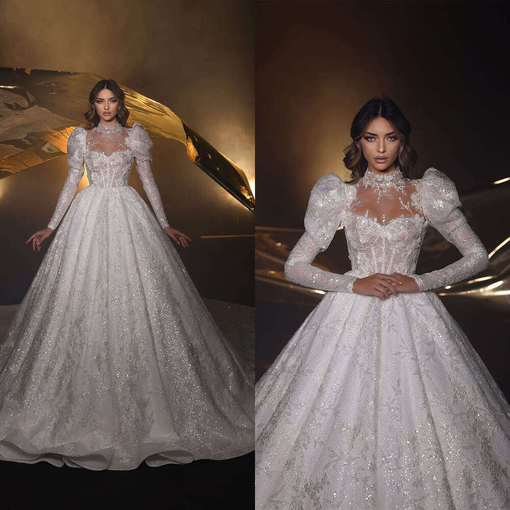 Wedding Dresses Ball Gown High Neck Appliques Sequined Long Sleeve or-Length Bride Dress Vestido de novia Custom Made