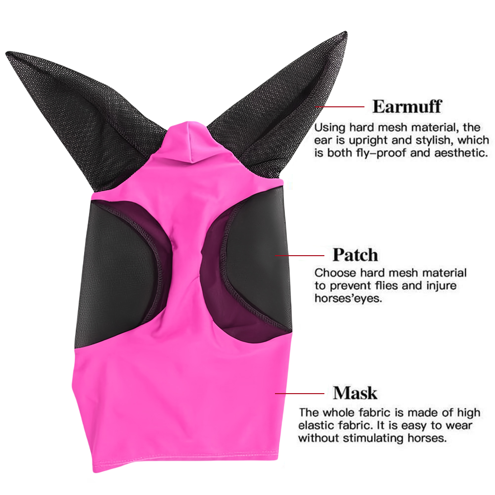 Anti Fly Stretchy Knitted Mesh Mask Ear Protection Fly Mask Bonnet Net Anti-Worms Equine Mask Horse Riding Equestrian Equipment