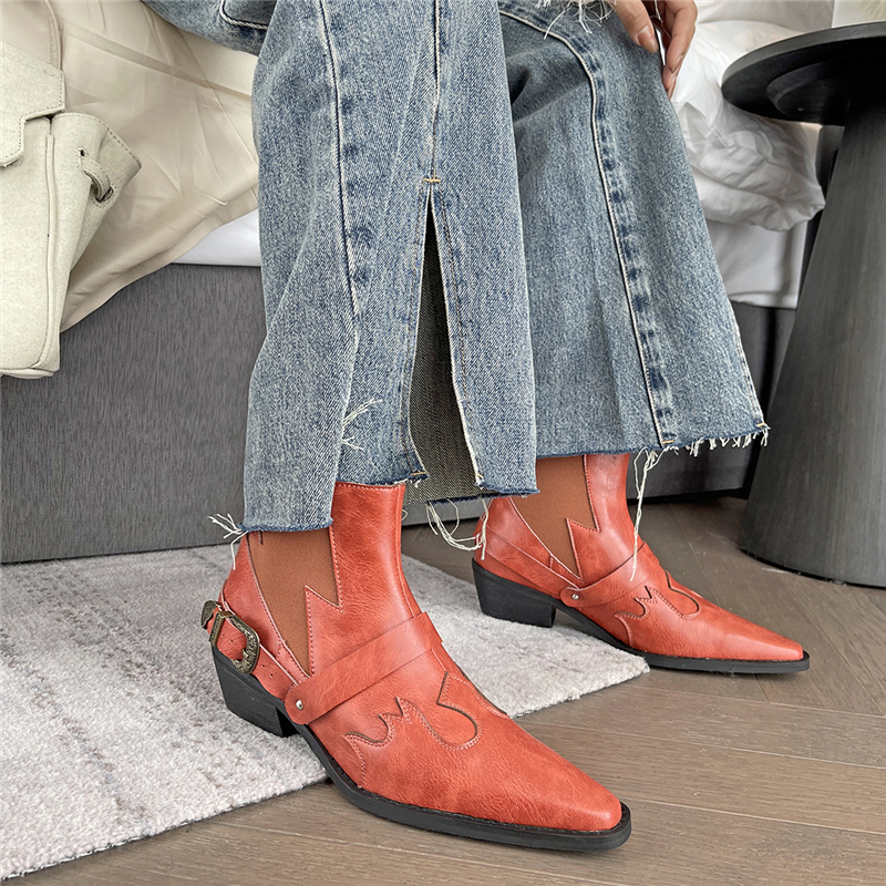 2024 New Winter Pointed Toe for Autumn Fashion Ankle Boots Ladies Retro Women Shoes 24c4