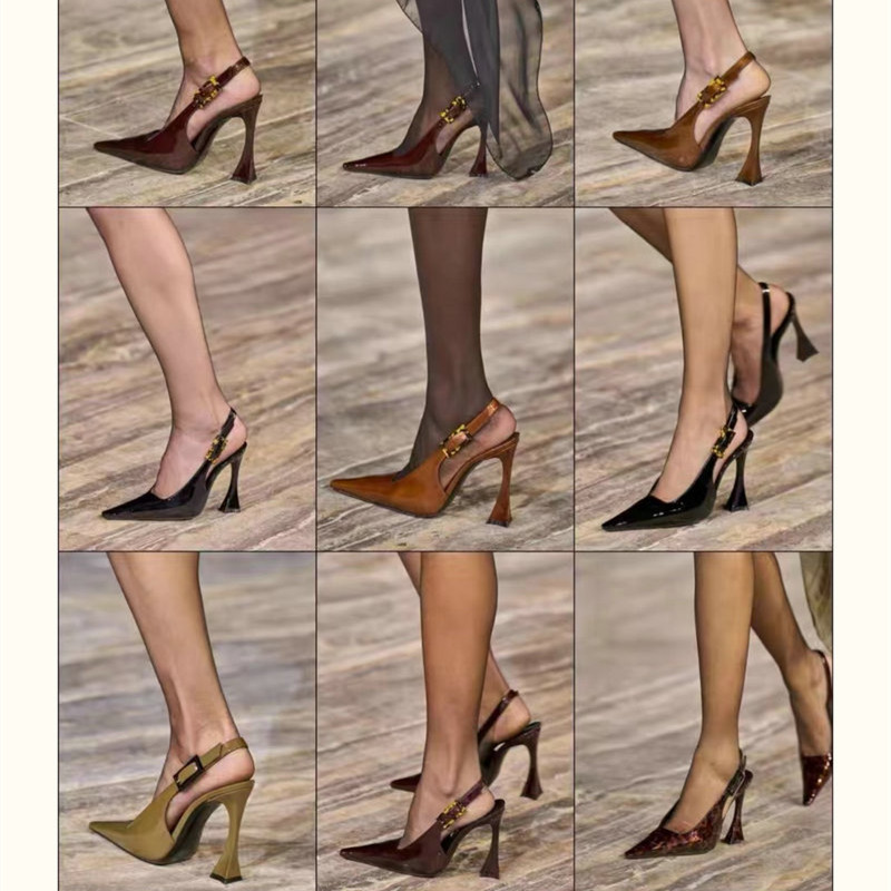 2024 Women's Sandals New Black High Heels Stiletto Beautiful French Bun Head Single Shoe Women Show Pumps