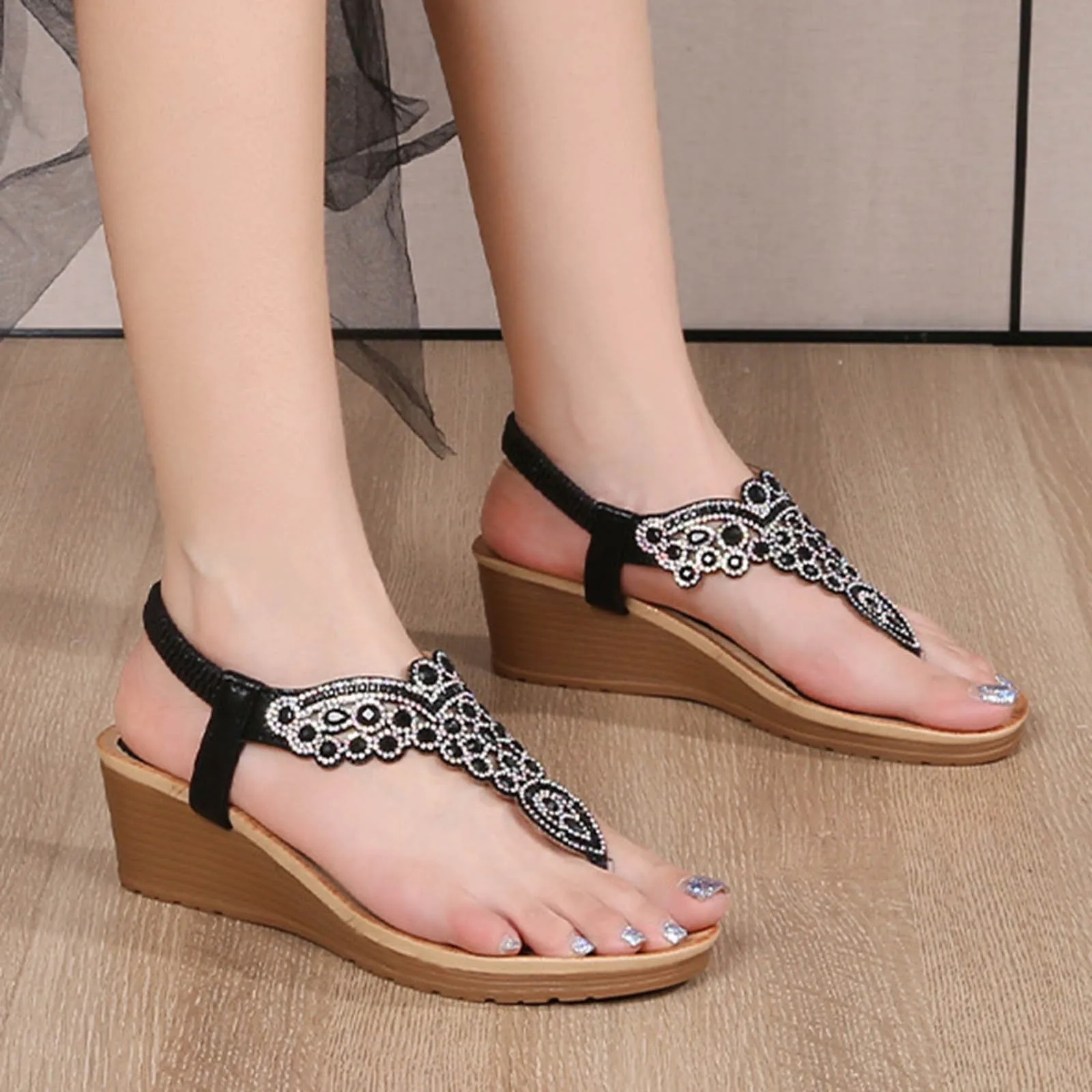 Summer Women Wedge Gladiator Sandals Flip Flop Shoes Women Bohemia Crystal Casual Beach Sandals 35-41 Women Shoes