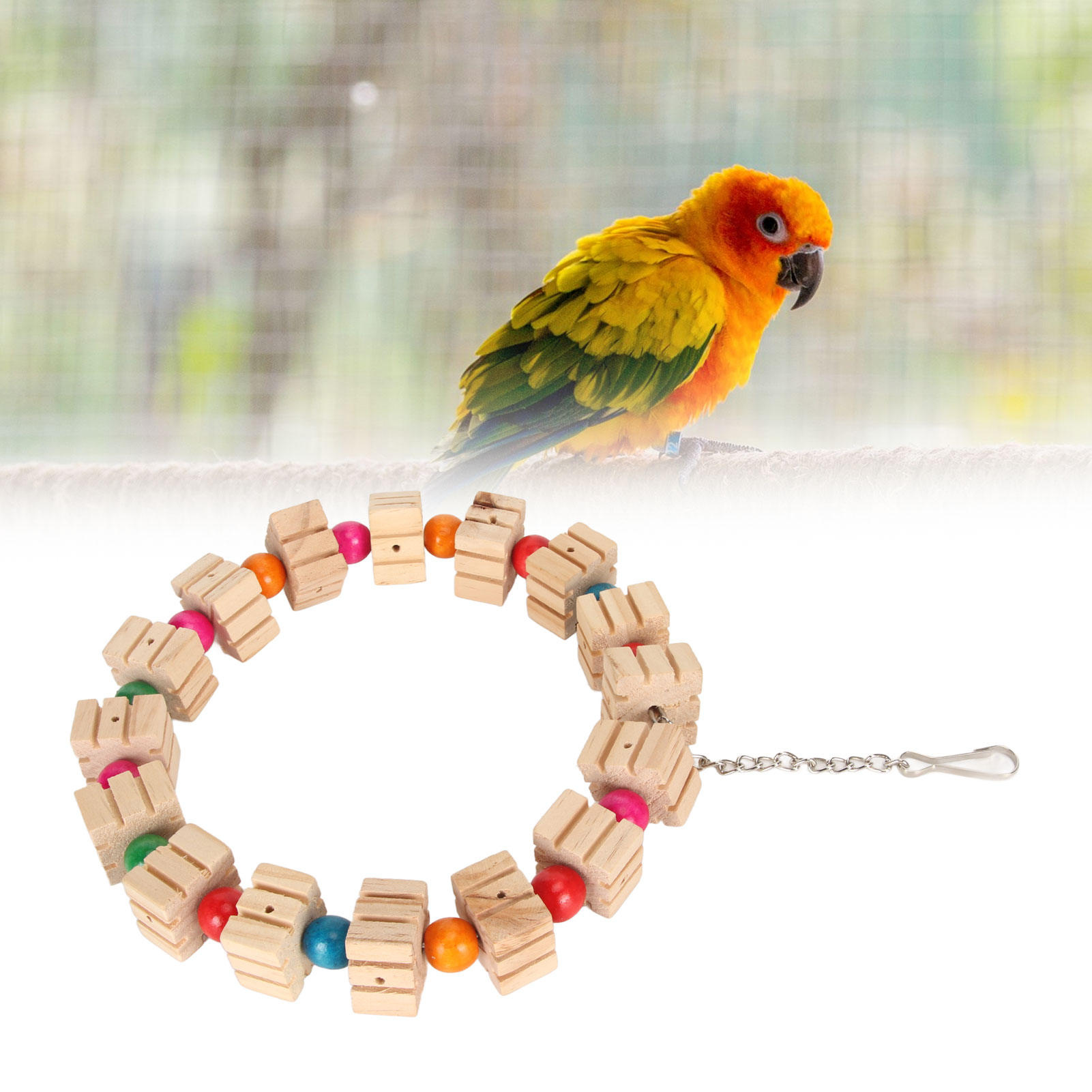 Bird Swing Ring Toy Bird Wood Hanging Toy Colorful Multifunctional Bird Ring Toy For Biting Chewing Climbing