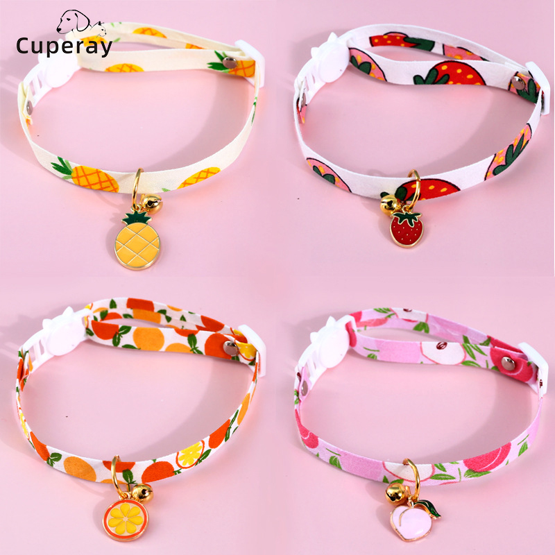 Adjustable Cat Collar with Fruit Pendant Accessories and Bells Anti-lost, Cute Fruit Print Accessory Necklace for Puppy and Cats