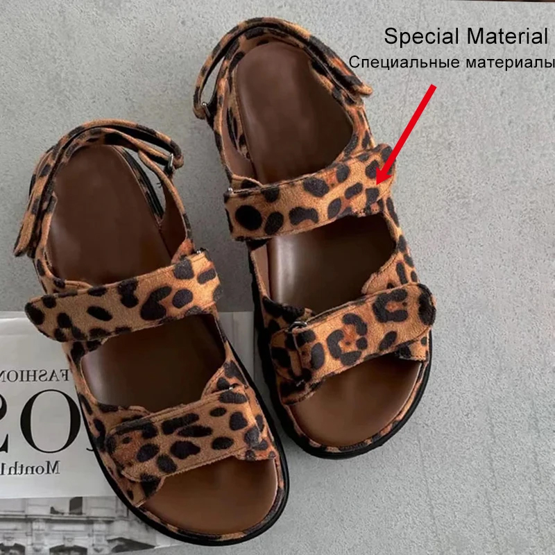 Size JOZHAMTA 34-41 Women Flats Sandals Soft Leather Leopard New Wedges Low Heels Summer Shoes 2025ins Casual Beach Daily Dress 2d8e