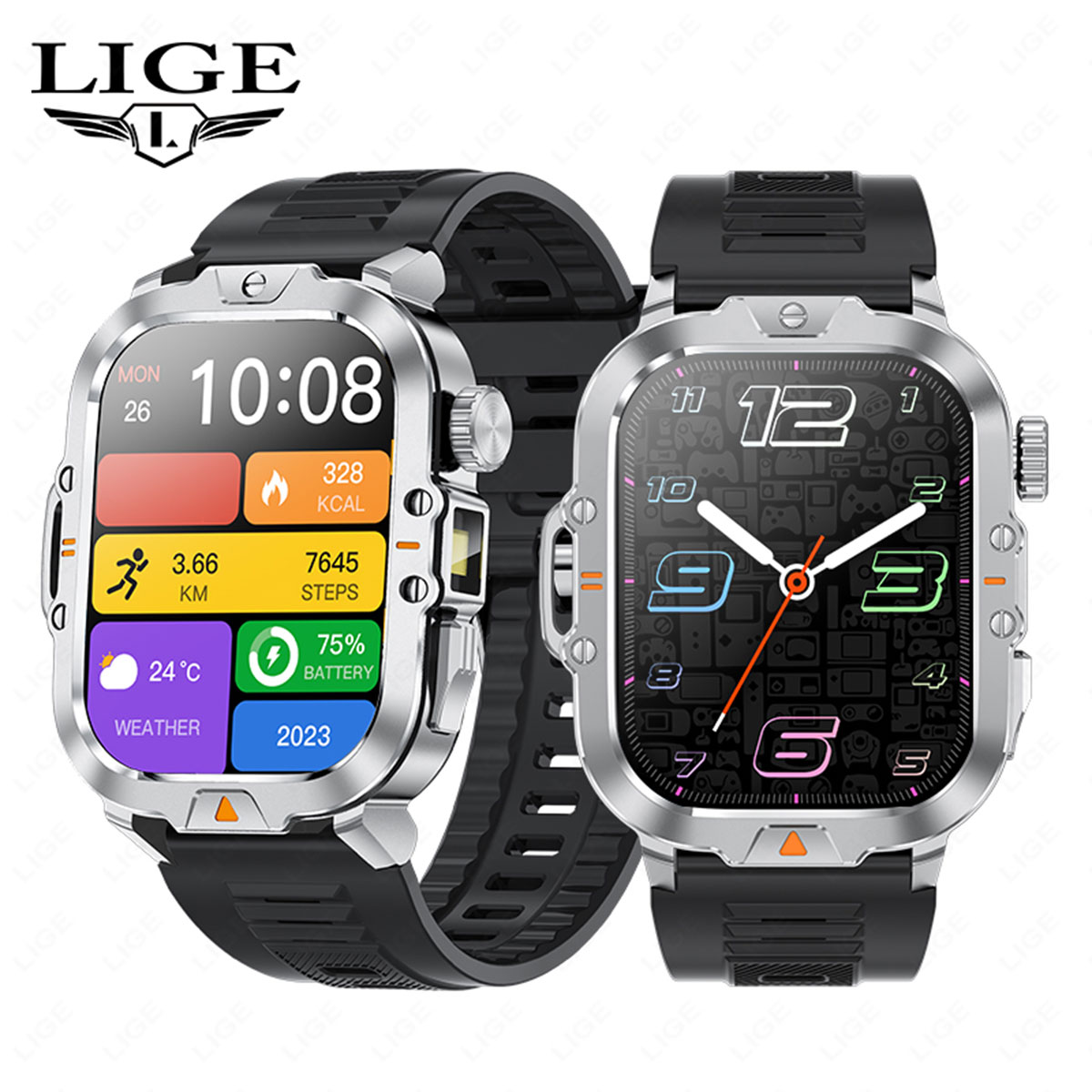 LIGE's new smartwatch with motion, step counting, alarm clock, handheld light, multifunctional wireless communication, voice assistant, remote co