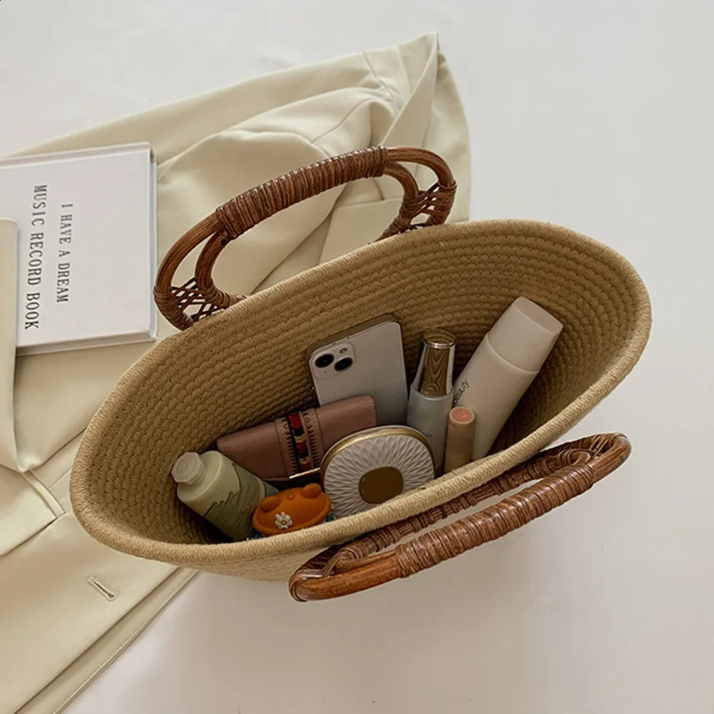 Cotton rope handbag womens shoulder bag fashionable wallet shopping Bohemian top 240913