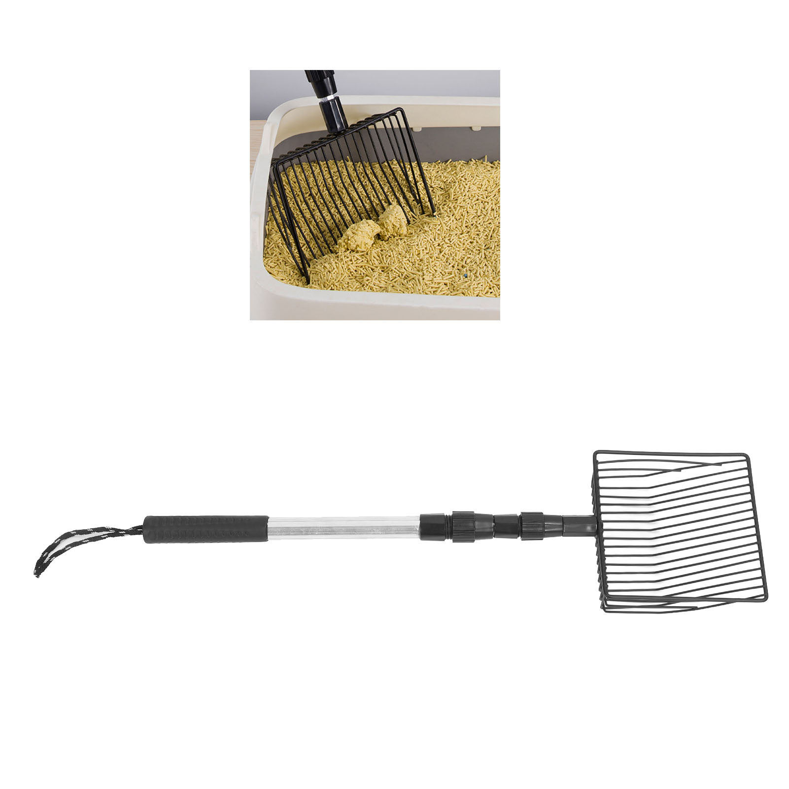 Extendable Cat Litter Scoop, Lightweight, Versatile Fine Screen, Long Handle, Metal Chicken Coop, Poop Scooper, 3 2 Section