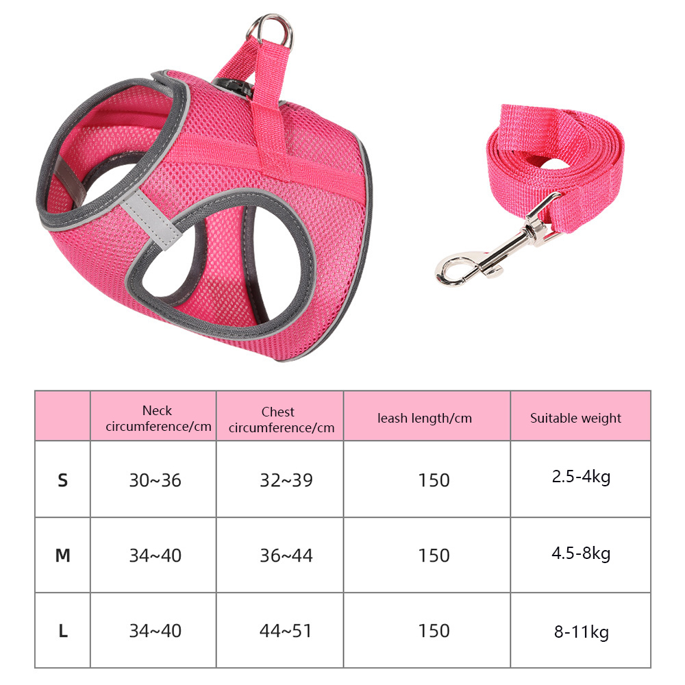 Pet Harness and Leash Set Vest-type Dog Harness Small & Medium Dogs Reflective Anti-breakaway Mesh Breathable Cat Chest Harness