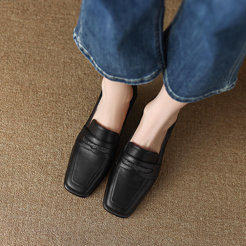 2025 new Low Elegant Heels Loafer Female Casual Square Toe British Women's Pumps Black Heeled Oxford Shoes Ladies Brand Designer 98cf