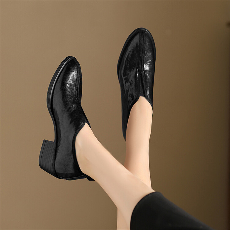New Autumn Genuine Leather Women Shoes Fashion Round Toe Shoes for Women Chunky Heel Shoes High Heel Women Pumps Zapatos Mujer