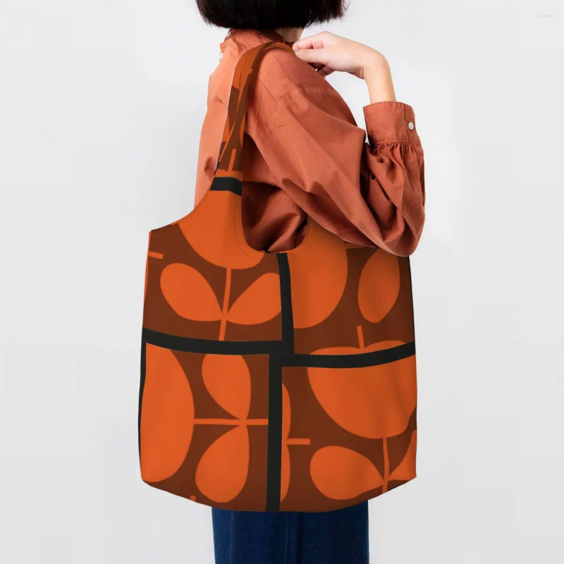 Shopping Bags Custom Reusable Print Orange Orla Kiely Bag Women Canvas Shoulder Tote Portable Groceries Shopper Handbags