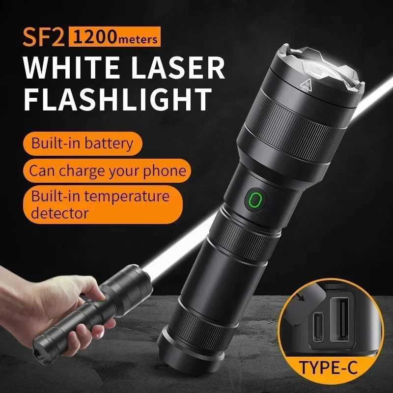 The latest SF2 white laser flashlight LEP 1500 meter built-in 21700 battery C-type charging tactical military search flashlight W240902W240903